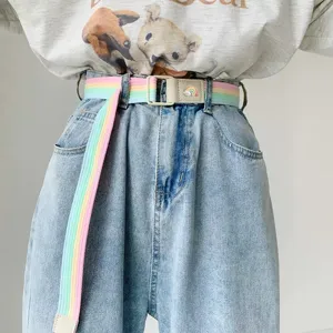 Ceinture en Toile pour Femmes Tendance Élégant à Rayures Décontracté avec Boucle Rectangle en Plastique pour Jeans Accessoires de Mode Quotidiens