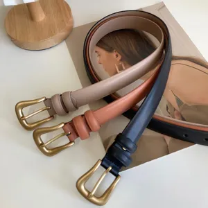 Ceinture en Cuir Véritable pour Femme Minimaliste Décontracté Sangle à Boucle Ardillon en Métal pour Jeans Quotidien