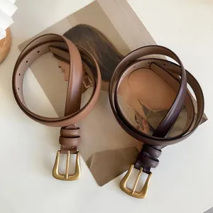 Ceinture en cuir véritable pour femme boucle métal élégante ceinture jeans mode quotidienne