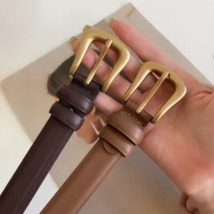 Ceinture en cuir pour femme boucle métal vintage robe décontractée jean marron chic