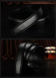 High quality men black leather belt strap, 3.5cm wide cowhide replacement belt without buckle.