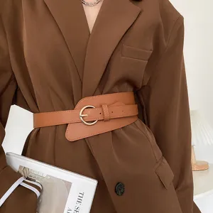Women Retro Wide PU Leather Belt Fashion Waist Band Casual Solid Color Waist Seal For Coat Dress Decorative Accessories