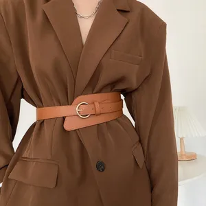 Women's Wide Leather Belt Fashionable Cinch Waistband for Coats Dresses Korean Style
