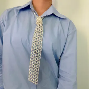 Französische elegante Perlen Krawatte Damen dekoratives Accessoire für Hemd und Kleid