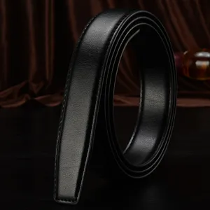 Men's Black Genuine Leather Belt Strap Replacement Automatic Buckle 3.5CM Width Rolled Display