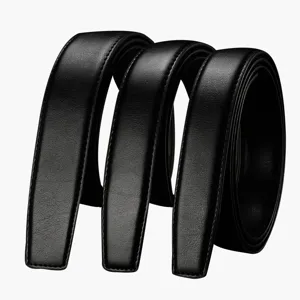 Men's leather belt strap without buckle 3.5cm wide, classic black replacement belt for men.