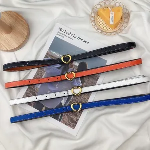 Ceinture en Cuir Véritable Double Face pour Femmes Boucle en Métal en Forme de Cœur Ceinture Fine Décontractée