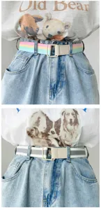 Ceinture en toile rayée élégante pour femme, sangle de taille étroite tendance pour jean.