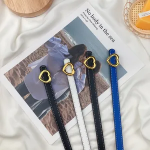 Ceinture fine en cuir pour femme boucle métal cœur élégante accessoire pantalon décontracté chic