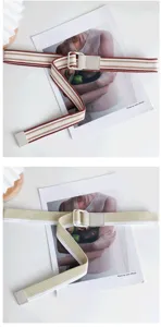 Ceinture en toile rayée élégante pour femme, ceinture de taille tendance avec boucle.