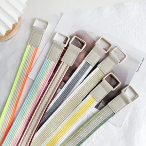Ceinture fine en toile colorée pour femme, sangle élégante et tendance avec boucle métal.
