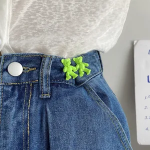 Clip de serrage de taille de jean ours mignon bouton réglable pour pantalon en denim détail