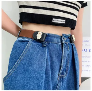 Elastic stretch lazy belt with cute bear buckle, invisible waist strap for jeans.