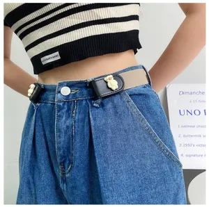Cute bear elastic waist belt for women, invisible stretch jean belt with stylish buckle.
