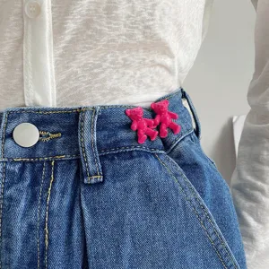 Boucle de taille réglable pour jeans, design d'ours rose mignon, outil de serrage.