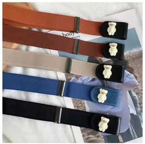 Women elastic stretch waist belt with cute bear buckle casual jeans dress accessory new