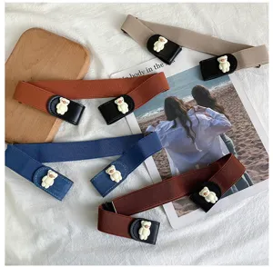 Women stretch lazy belt cute bear elastic waist strap versatile jeans invisible belt decoration
