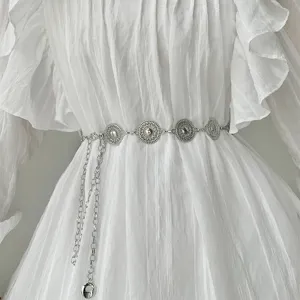 Women Metal Waist Chain Vintage Hollow Out Disc Belt Versatile Decorative Body Jewelry Party Dress Waistband