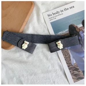 Elastic lazy waist belt for women with cute bear buckle, invisible adjustable design.