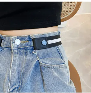 Buckle-free elastic lazy belt detail, black and white stripe jeans waist tightening accessory