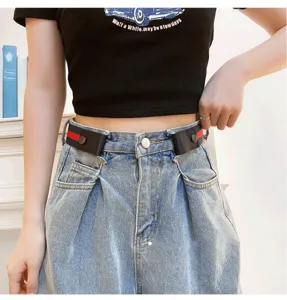 Buckle-free elastic invisible belt for jeans, comfortable stretch waist strap detail view.