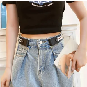 Adjustable invisible stretch waist belt for women jeans, comfortable elastic buckleless design detail