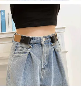 Adjustable buckleless lazy belt for women jeans waist tightener invisible cinch belt