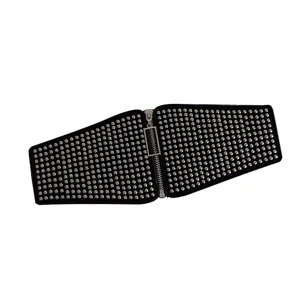 Women punk wide waist belt elastic corset cincher with metal rivets and zipper decor black