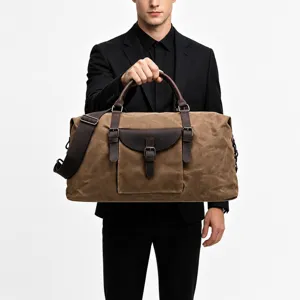 Vintage Waterproof Waxed Canvas Travel Bag Large Capacity Men Duffel Bag Business Travel Luggage Retro Weekend Duffel Bag