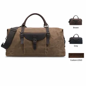 Vintage canvas leather travel duffel bag large capacity waterproof weekender for men