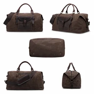 Vintage canvas travel duffel bag for men, large capacity waterproof weekender luggage bag.