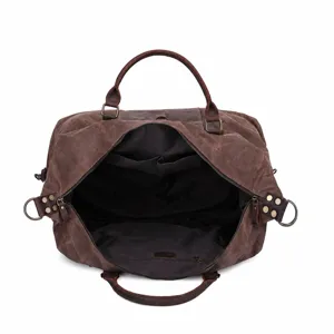 Vintage canvas leather travel duffel bag large capacity waterproof weekender luggage for men