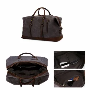 Bolso de viaje de lona de gran capacidad hombre fin de semana cuero retro 53cm