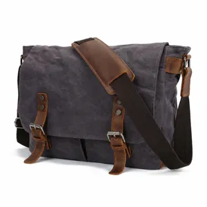 Men Vintage Canvas Crossbody Bag Casual Messenger Bag Large Capacity Waterproof Shoulder Bag For Travel Business