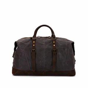 Gran bolso de viaje de lona de gran capacidad con ribete de cuero para viajes de negocios