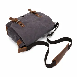 Men's Canvas Messenger Bag Retro Casual Travel Crossbody Shoulder Bag with Leather Trim