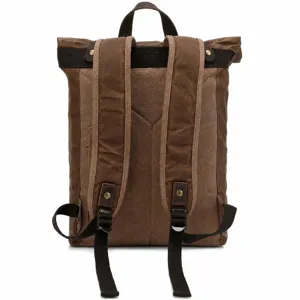Vintage canvas leather backpack for men, large capacity outdoor casual rucksack bag.