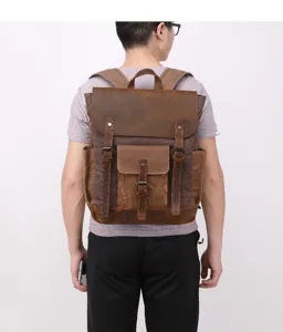 Retro Segeltuch Leder Herren Rucksack Vintage Reise Schultertasche Alltag Freizeittasche