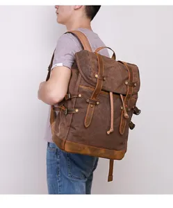 Vintage Canvas Rucksack für Herren, große Kapazität Outdoor Reise Wanderrucksack Leder.