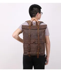 Herren Vintage Canvas Leder Rucksack Rolltop Wasserdicht Reise Laptop Tasche Outdoor
