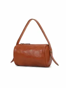 Sac à main cylindre en cuir véritable pour femme, sac porté épaule marron vintage, sac de travail.