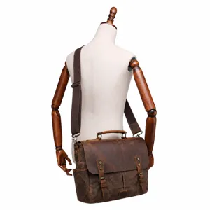 Men vintage canvas messenger bag retro casual shoulder crossbody bag for daily commuter.