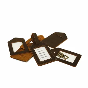 Genuine leather luggage tag set retro vintage cowhide bag ID card holder travel accessories