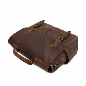Men vintage crazy horse leather canvas messenger bag, waterproof casual shoulder crossbody bag