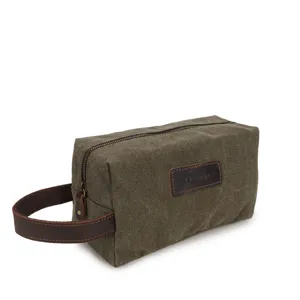 Men canvas toiletry bag vintage wash clutch wrist bag travel cosmetic makeup storage bag