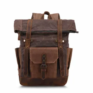 Vintage Segeltuch Rucksack Für Herren Wasserdicht Gewachstes Segeltuch Reise Rucksack Großes Kapazität Retro Casual Daypack