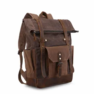 Vintage gewachstes Segeltuch wasserdicht Leder Rucksack Herren Freizeit Reise Tagesrucksack