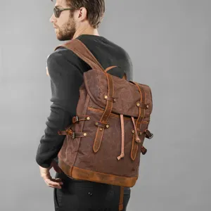 Vintage Canvas Rucksack für Herren, großer Kapazität Outdoor Reise Tasche Leder.