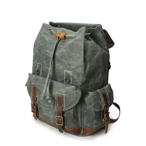 Vintage Canvas Rucksack für Herren, großer Kapazität Reise-Tornister mit Leder.
