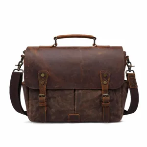 Men vintage canvas leather messenger bag casual waterproof crossbody shoulder bag for commuter